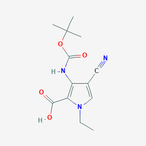 molecular formula C13H17N3O4 B2601757 4-Cyano-1-ethyl-3-[(2-methylpropan-2-yl)oxycarbonylamino]pyrrole-2-carboxylic acid CAS No. 2248374-93-6