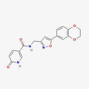 molecular formula C18H15N3O5 B2601761 N-((5-(2,3-dihydrobenzo[b][1,4]dioxin-6-yl)isoxazol-3-yl)methyl)-6-oxo-1,6-dihydropyridine-3-carboxamide CAS No. 1211167-66-6