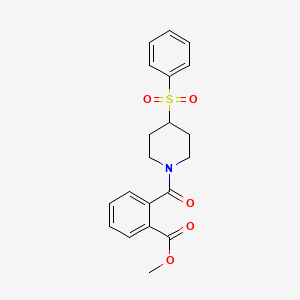 molecular formula C20H21NO5S B2601771 Methyl 2-(4-(phenylsulfonyl)piperidine-1-carbonyl)benzoate CAS No. 1448029-03-5