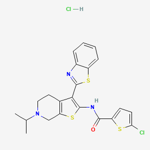 molecular formula C22H21Cl2N3OS3 B2601772 N-(3-(benzo[d]thiazol-2-yl)-6-isopropyl-4,5,6,7-tetrahydrothieno[2,3-c]pyridin-2-yl)-5-chlorothiophene-2-carboxamide hydrochloride CAS No. 1330293-70-3