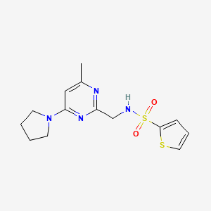 molecular formula C14H18N4O2S2 B2601774 N-((4-methyl-6-(pyrrolidin-1-yl)pyrimidin-2-yl)methyl)thiophene-2-sulfonamide CAS No. 1797222-88-8