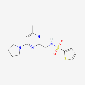 molecular formula C14H18N4O2S2 B2601774 N-((4-甲基-6-(吡咯烷-1-基)嘧啶-2-基)甲基)噻吩-2-磺酰胺 CAS No. 1797222-88-8