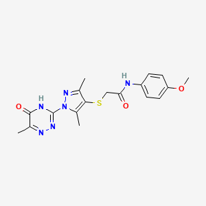 molecular formula C18H20N6O3S B2601775 2-[3,5-dimethyl-1-(6-methyl-5-oxo-2H-1,2,4-triazin-3-yl)pyrazol-4-yl]sulfanyl-N-(4-methoxyphenyl)acetamide CAS No. 908228-35-3