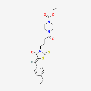 molecular formula C23H29N3O4S2 B2601784 (Z)-ethyl 4-(4-(5-(4-ethylbenzylidene)-4-oxo-2-thioxothiazolidin-3-yl)butanoyl)piperazine-1-carboxylate CAS No. 374616-95-2