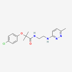 molecular formula C17H21ClN4O2 B2601789 2-(4-chlorophenoxy)-2-methyl-N-(2-((6-methylpyridazin-3-yl)amino)ethyl)propanamide CAS No. 1203387-26-1