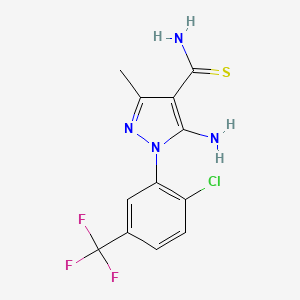 molecular formula C12H10ClF3N4S B2601846 5-amino-1-[2-chloro-5-(trifluoromethyl)phenyl]-3-methyl-1H-pyrazole-4-carbothioamide CAS No. 265314-27-0