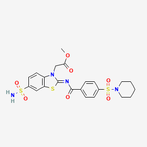 Methyl 2-[2-(4-piperidin-1-ylsulfonylbenzoyl)imino-6-sulfamoyl-1,3-benzothiazol-3-yl]acetate