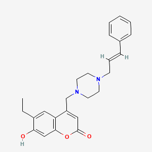 molecular formula C25H28N2O3 B2601863 (E)-4-((4-肉桂酰哌嗪-1-基)甲基)-6-乙基-7-羟基-2H-色烯-2-酮 CAS No. 896074-47-8