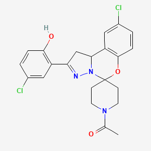 molecular formula C22H21Cl2N3O3 B2601894 1-(9-Chloro-2-(5-chloro-2-hydroxyphenyl)-1,10b-dihydrospiro[benzo[e]pyrazolo[1,5-c][1,3]oxazine-5,4'-piperidin]-1'-yl)ethanone CAS No. 899972-08-8