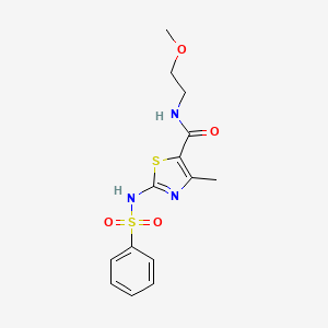 molecular formula C14H17N3O4S2 B2601900 N~5~-(2-methoxyethyl)-4-methyl-2-[(phenylsulfonyl)amino]-1,3-thiazole-5-carboxamide CAS No. 942004-08-2