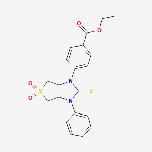 molecular formula C20H20N2O4S2 B2601901 ethyl 4-(5,5-dioxido-3-phenyl-2-thioxohexahydro-1H-thieno[3,4-d]imidazol-1-yl)benzoate CAS No. 946339-20-4