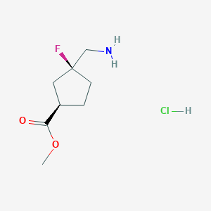 molecular formula C8H15ClFNO2 B2601902 Methyl (1R,3S)-3-(aminomethyl)-3-fluorocyclopentane-1-carboxylate;hydrochloride CAS No. 2309431-56-7