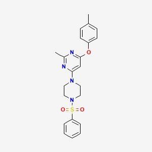molecular formula C22H24N4O3S B2601906 2-甲基-4-(4-(苯磺酰基)哌嗪-1-基)-6-(对甲苯氧基)嘧啶 CAS No. 946272-35-1