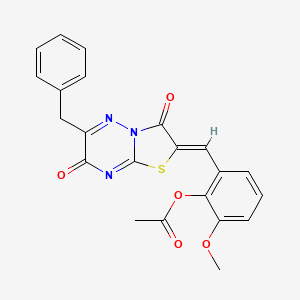 (Z)-2-((6-benzyl-3,7-dioxo-3,7-dihydro-2H-thiazolo[3,2-b][1,2,4]triazin-2-ylidene)methyl)-6-methoxyphenyl acetate