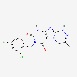 molecular formula C16H14Cl2N6O2 B2601918 7-(2,4-dichlorobenzyl)-3,9-dimethyl-1,4-dihydro[1,2,4]triazino[3,4-f]purine-6,8(7H,9H)-dione CAS No. 919008-33-6