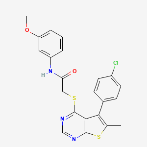 molecular formula C22H18ClN3O2S2 B2601923 2-((5-(4-chlorophenyl)-6-methylthieno[2,3-d]pyrimidin-4-yl)thio)-N-(3-methoxyphenyl)acetamide CAS No. 683780-21-4