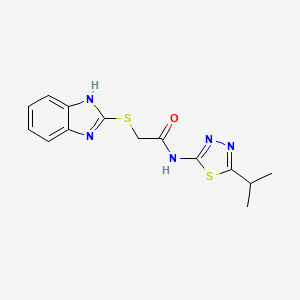 molecular formula C14H15N5OS2 B2601946 2-((1H-benzo[d]imidazol-2-yl)thio)-N-(5-isopropyl-1,3,4-thiadiazol-2-yl)acetamide CAS No. 330555-50-5