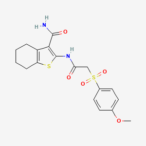 molecular formula C18H20N2O5S2 B2601949 2-(2-((4-Methoxyphenyl)sulfonyl)acetamido)-4,5,6,7-tetrahydrobenzo[b]thiophene-3-carboxamide CAS No. 941901-70-8