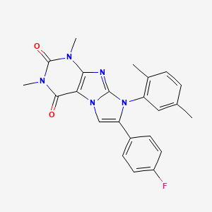 molecular formula C23H20FN5O2 B2601983 8-(2,5-dimethylphenyl)-7-(4-fluorophenyl)-1,3-dimethyl-1H-imidazo[2,1-f]purine-2,4(3H,8H)-dione CAS No. 923462-30-0