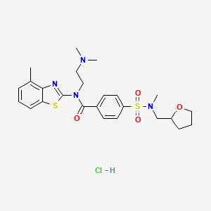 molecular formula C25H33ClN4O4S2 B2601991 N-(2-(dimethylamino)ethyl)-4-(N-methyl-N-((tetrahydrofuran-2-yl)methyl)sulfamoyl)-N-(4-methylbenzo[d]thiazol-2-yl)benzamide hydrochloride CAS No. 1217041-74-1