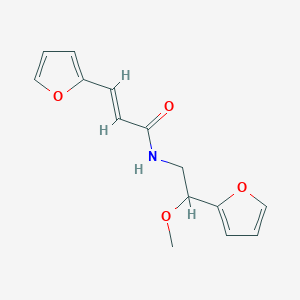 molecular formula C14H15NO4 B2601995 (E)-3-(furan-2-yl)-N-(2-(furan-2-yl)-2-methoxyethyl)acrylamide CAS No. 2035023-13-1