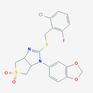 1-(1,3-benzodioxol-5-yl)-2-[(2-chloro-6-fluorobenzyl)sulfanyl]-3a,4,6,6a-tetrahydro-1H-thieno[3,4-d]imidazole 5,5-dioxide