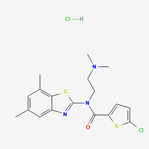 molecular formula C18H21Cl2N3OS2 B2602022 5-chloro-N-(2-(dimethylamino)ethyl)-N-(5,7-dimethylbenzo[d]thiazol-2-yl)thiophene-2-carboxamide hydrochloride CAS No. 1216862-17-7