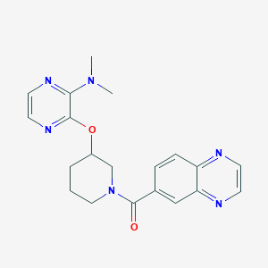 molecular formula C20H22N6O2 B2602066 (3-((3-(Dimethylamino)pyrazin-2-yl)oxy)piperidin-1-yl)(quinoxalin-6-yl)methanone CAS No. 2034502-80-0