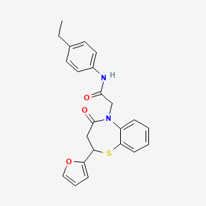 molecular formula C23H22N2O3S B2602074 N-(4-ethylphenyl)-2-(2-(furan-2-yl)-4-oxo-3,4-dihydrobenzo[b][1,4]thiazepin-5(2H)-yl)acetamide CAS No. 863004-84-6