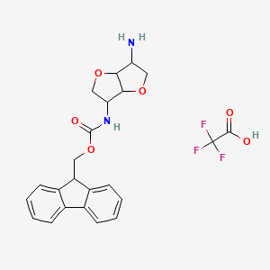 molecular formula C23H23F3N2O6 B2602075 9H-Fluoren-9-ylmethyl N-(3-amino-2,3,3a,5,6,6a-hexahydrofuro[3,2-b]furan-6-yl)carbamate;2,2,2-trifluoroacetic acid CAS No. 2460756-18-5