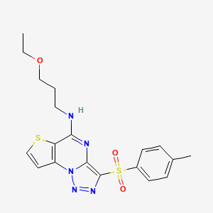 molecular formula C19H21N5O3S2 B2602086 N-(3-乙氧基丙基)-10-(4-甲基苯磺酰基)-5-硫杂-1,8,11,12-四氮杂三环[7.3.0.0^{2,6}]十二-2(6),3,7,9,11-戊烯-7-胺 CAS No. 1246179-05-4