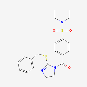 molecular formula C21H25N3O3S2 B2602089 4-(2-(benzylthio)-4,5-dihydro-1H-imidazole-1-carbonyl)-N,N-diethylbenzenesulfonamide CAS No. 851864-52-3