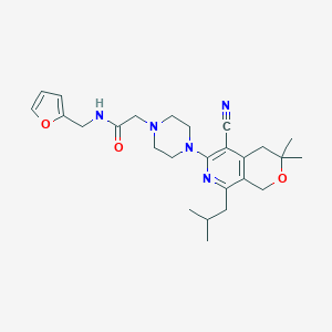 2-{4-[5-cyano-3,3-dimethyl-8-(2-methylpropyl)-3,4-dihydro-1H-pyrano[3,4-c]pyridin-6-yl]piperazin-1-yl}-N-(furan-2-ylmethyl)acetamide