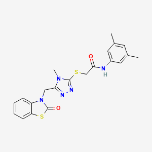 molecular formula C21H21N5O2S2 B2602126 N-(3,5-dimethylphenyl)-2-((4-methyl-5-((2-oxobenzo[d]thiazol-3(2H)-yl)methyl)-4H-1,2,4-triazol-3-yl)thio)acetamide CAS No. 847400-25-3