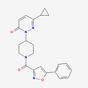 molecular formula C22H22N4O3 B2602131 6-Cyclopropyl-2-[1-(5-phenyl-1,2-oxazole-3-carbonyl)piperidin-4-yl]pyridazin-3-one CAS No. 2309313-10-6