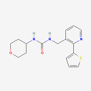 molecular formula C16H19N3O2S B2602158 1-(tetrahydro-2H-pyran-4-yl)-3-((2-(thiophen-2-yl)pyridin-3-yl)methyl)urea CAS No. 2034448-18-3