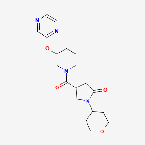 molecular formula C19H26N4O4 B2602160 4-(3-(pyrazin-2-yloxy)piperidine-1-carbonyl)-1-(tetrahydro-2H-pyran-4-yl)pyrrolidin-2-one CAS No. 2034502-25-3