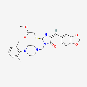 methyl 2-[(4-(1,3-benzodioxol-5-ylmethylene)-1-{[4-(2,6-dimethylphenyl)piperazino]methyl}-5-oxo-4,5-dihydro-1H-imidazol-2-yl)sulfanyl]acetate