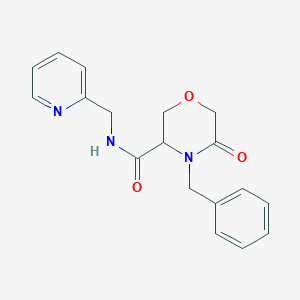 molecular formula C18H19N3O3 B2602181 4-苄基-5-氧代-N-(吡啶-2-基甲基)吗啉-3-甲酰胺 CAS No. 1351588-55-0