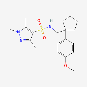 molecular formula C19H27N3O3S B2602198 N-((1-(4-methoxyphenyl)cyclopentyl)methyl)-1,3,5-trimethyl-1H-pyrazole-4-sulfonamide CAS No. 1428373-44-7