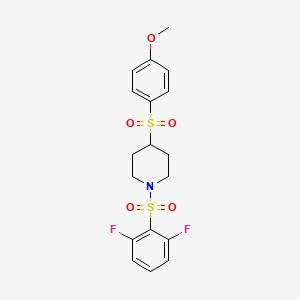 molecular formula C18H19F2NO5S2 B2602207 1-((2,6-二氟苯基)磺酰基)-4-((4-甲氧基苯基)磺酰基)哌啶 CAS No. 1448027-76-6