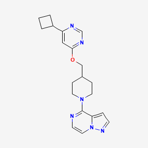 molecular formula C20H24N6O B2602209 4-[4-[(6-Cyclobutylpyrimidin-4-yl)oxymethyl]piperidin-1-yl]pyrazolo[1,5-a]pyrazine CAS No. 2379972-49-1