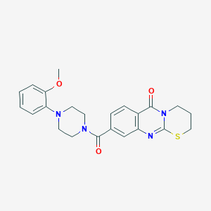 molecular formula C23H24N4O3S B2602223 9-(4-(2-methoxyphenyl)piperazine-1-carbonyl)-3,4-dihydro-[1,3]thiazino[2,3-b]quinazolin-6(2H)-one CAS No. 1251649-74-7