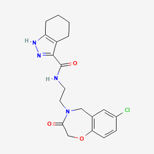 molecular formula C19H21ClN4O3 B2602225 N-(2-(7-chloro-3-oxo-2,3-dihydrobenzo[f][1,4]oxazepin-4(5H)-yl)ethyl)-4,5,6,7-tetrahydro-1H-indazole-3-carboxamide CAS No. 2034411-81-7