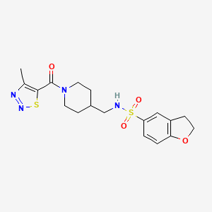molecular formula C18H22N4O4S2 B2602229 N-((1-(4-methyl-1,2,3-thiadiazole-5-carbonyl)piperidin-4-yl)methyl)-2,3-dihydrobenzofuran-5-sulfonamide CAS No. 1448135-44-1
