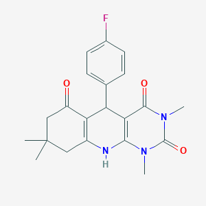 molecular formula C21H22FN3O3 B2602234 5-(4-fluorophenyl)-1,3,8,8-tetramethyl-5,8,9,10-tetrahydropyrimido[4,5-b]quinoline-2,4,6(1H,3H,7H)-trione CAS No. 713506-80-0