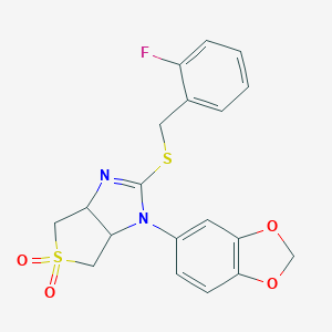 1-(1,3-benzodioxol-5-yl)-2-[(2-fluorobenzyl)sulfanyl]-3a,4,6,6a-tetrahydro-1H-thieno[3,4-d]imidazole 5,5-dioxide