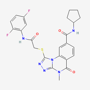 molecular formula C24H22F2N6O3S B2602241 N-cyclopentyl-1-({[(2,5-difluorophenyl)carbamoyl]methyl}sulfanyl)-4-methyl-5-oxo-4H,5H-[1,2,4]triazolo[4,3-a]quinazoline-8-carboxamide CAS No. 1111197-89-7