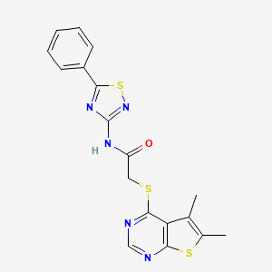 molecular formula C18H15N5OS3 B2602242 2-({5,6-DIMETHYLTHIENO[2,3-D]PYRIMIDIN-4-YL}SULFANYL)-N-(5-PHENYL-1,2,4-THIADIAZOL-3-YL)ACETAMIDE CAS No. 690960-43-1