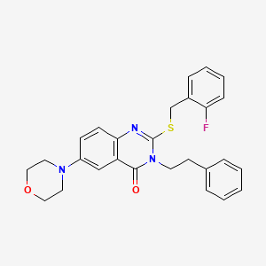 molecular formula C27H26FN3O2S B2602243 2-((2-fluorobenzyl)thio)-6-morpholino-3-phenethylquinazolin-4(3H)-one CAS No. 689758-25-6